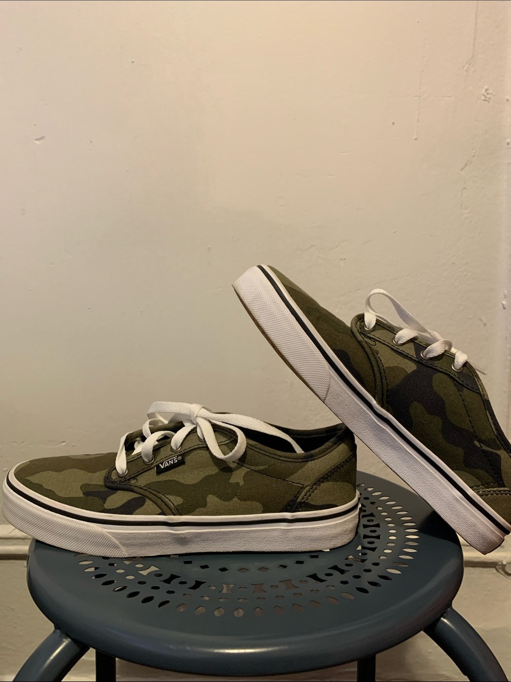 Vans Kids Youth 5 Low-Top Camo Canvas Sneakers - Olive Green/White
